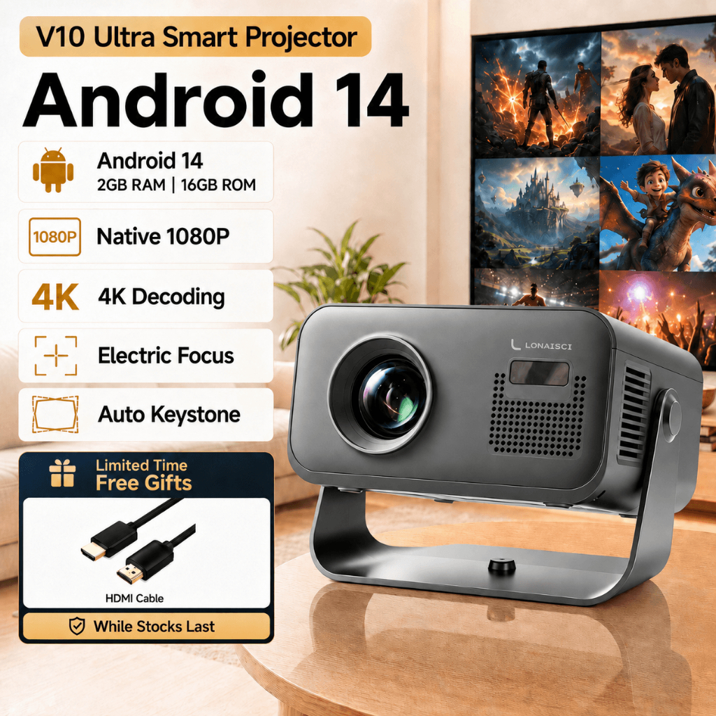 Mini Projector 4k V10 Ultra with Android 14 600 ANSI Native 1080P ...