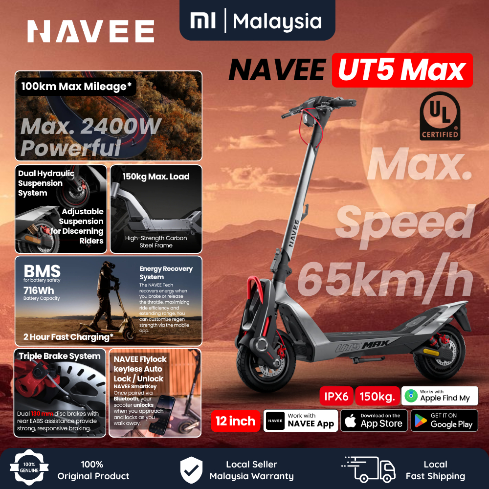 NAVEE UT5 Max Electric Scooter 50kmh Speed 100KM IPX6 Off Road 150KG ...