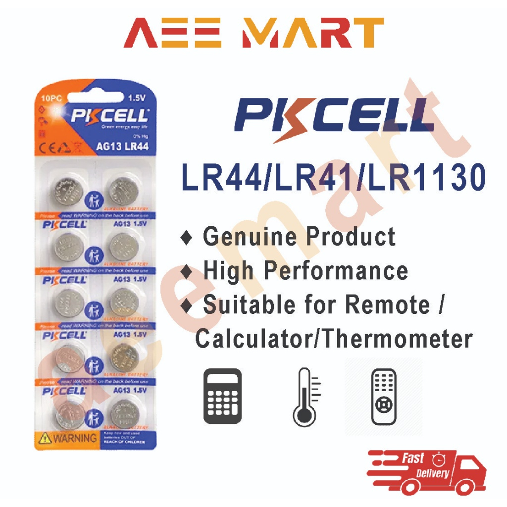 (Original) PKCELL LR44 / LR41 / LR1130 1.5V Alkaline Battery Button ...