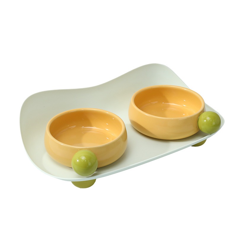 Soar.os Ceramic Double Bowl Creative Large-Caliber Cat & Dog Bowl Candy ...