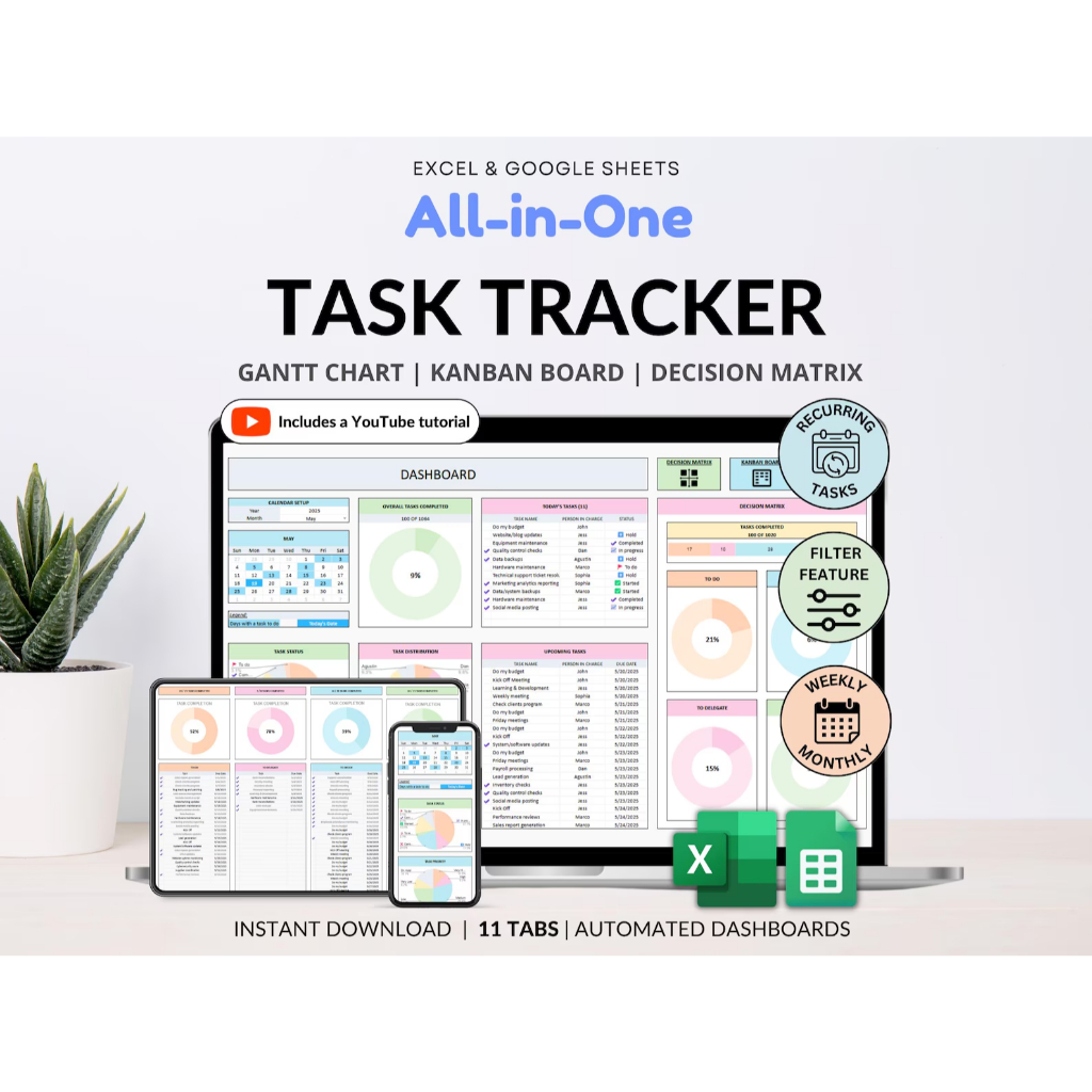 Task Tracker Spreadsheet Template Google Sheets Digital To-Do List ...