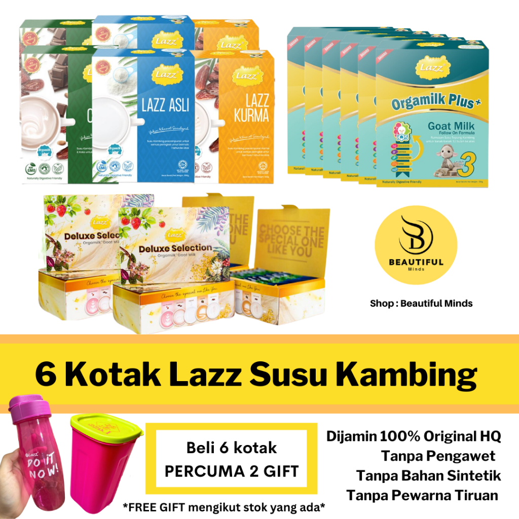 6 Kotak LAZZ Susu Kambing 100% dari HQ | Kurma, Asli, Choco, Strawberi ...
