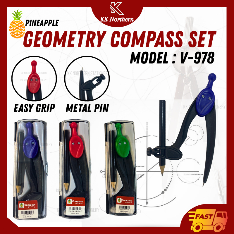 PINEAPPLE Geometry Compass Set With Pencil Math Set Geometry Kompas ...