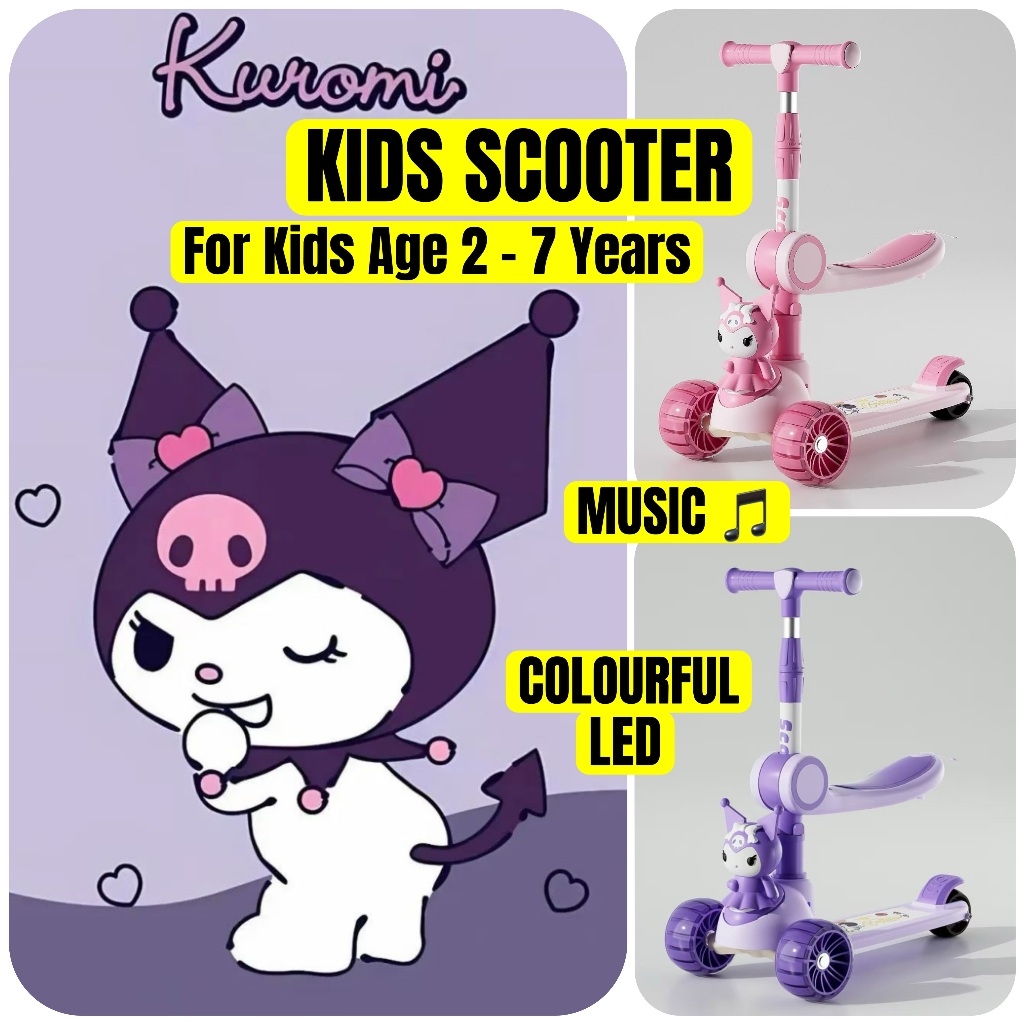 KUROMI KIDS RIDE ON SCOOTER SKUTER BUDAK KANAK UMUR 2 - 7 YEARS TAHUN ...