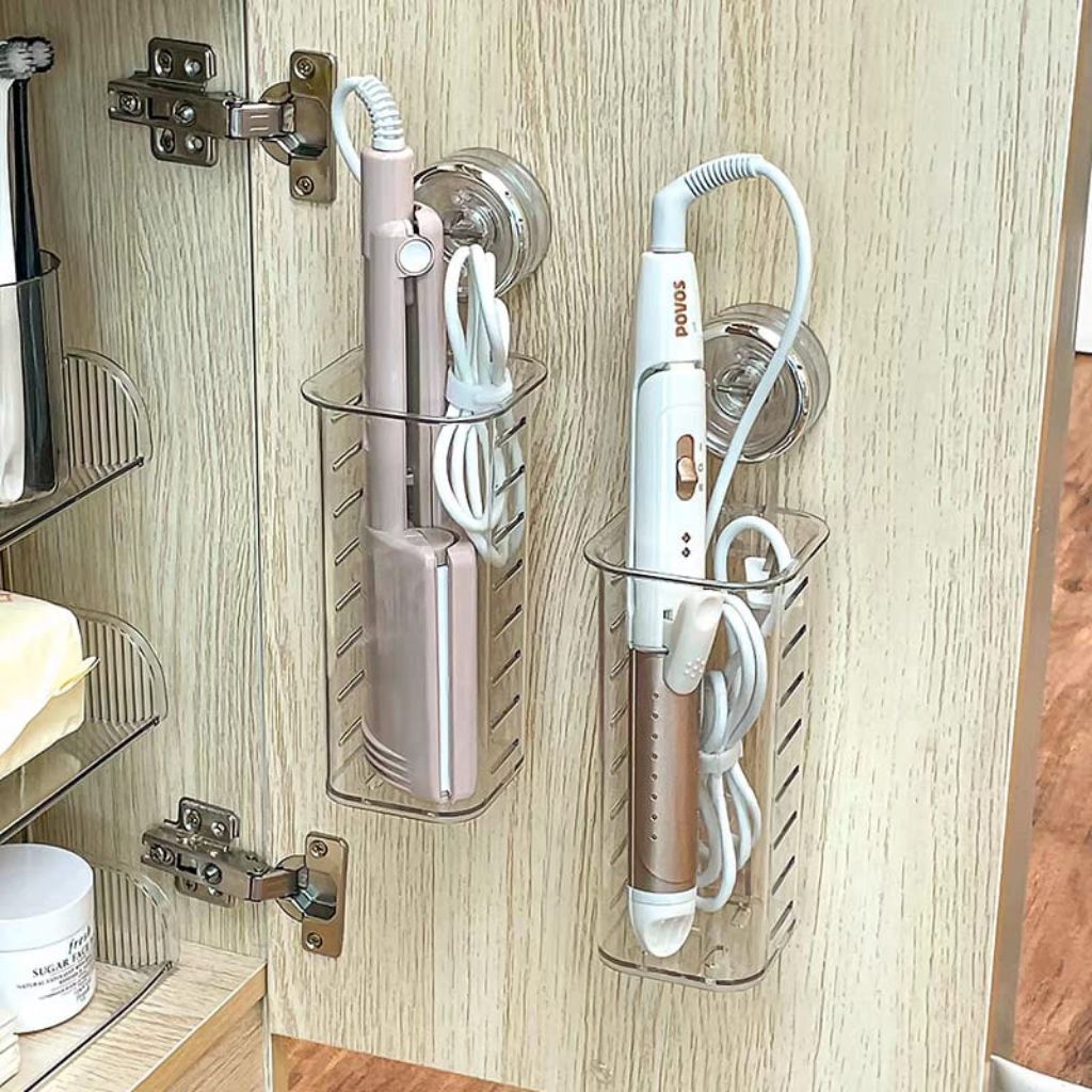 Suction Cup Hair Styling Tool Holder Wall-Mounted No-Drill Storage Rack ...