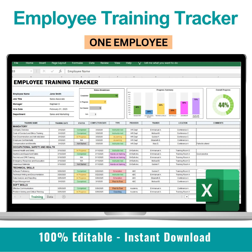 Staff Training Tracker New Hire Training Plan Employee Training ...