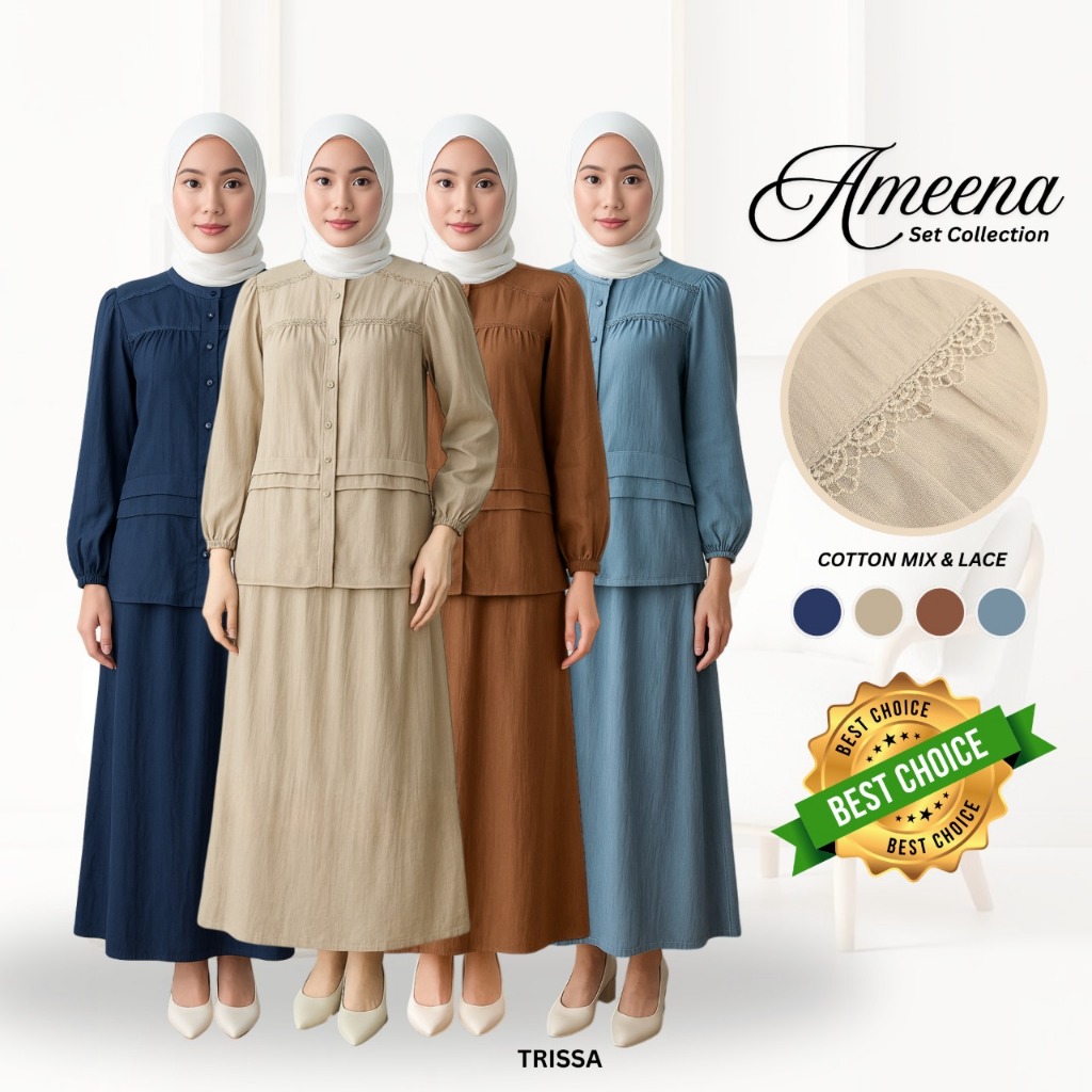TRISSA : AMEENA ONE SET COLLECTION MUSLIMAH SEPASANG BAJU SERTA SKIRT ...