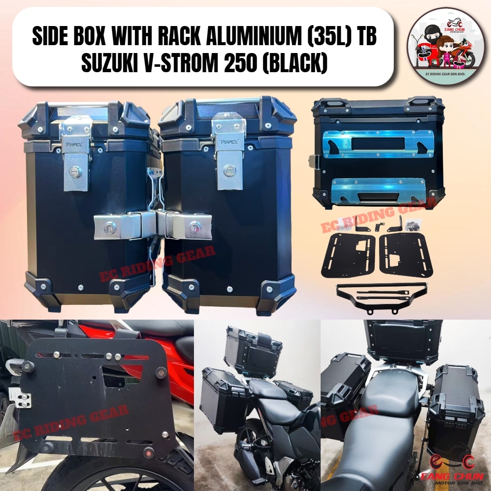SIDE BOX WITH RACK ALUMINIUM (35L) TB SUZUKI V-STROM 250 (BLACK ...