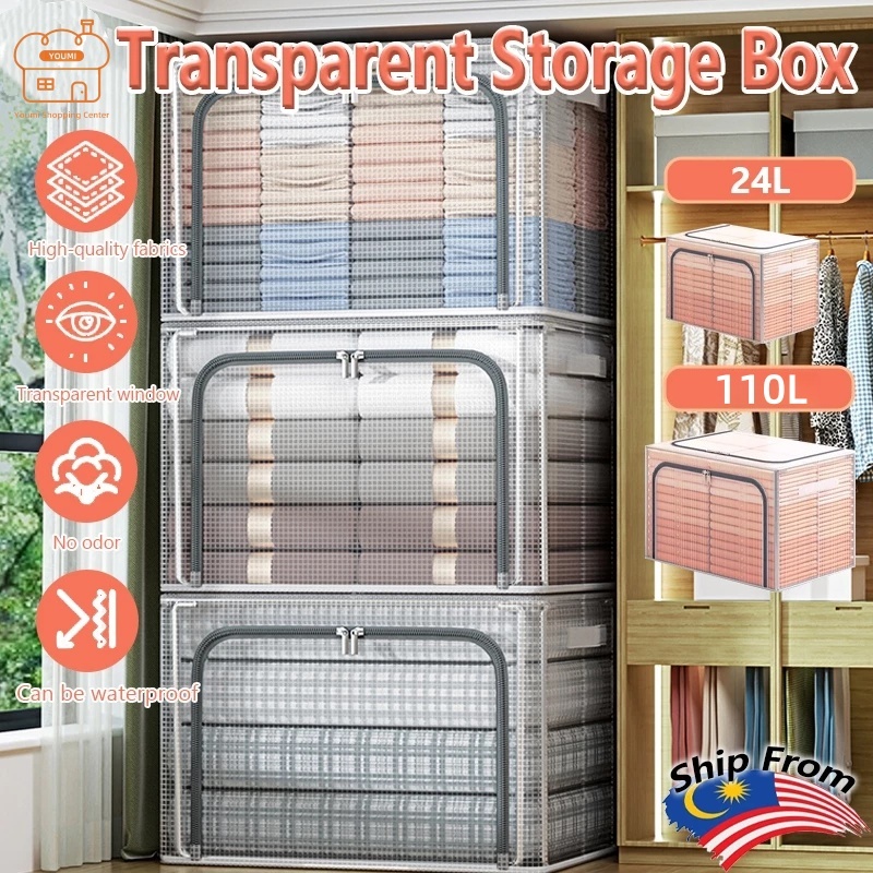 24L/66L/100L Foldable Storage Box Organizer Kotak Baju Storage Box ...