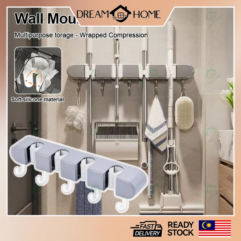 Wall Mount Mop Broom Holder Storage Rack Organizer Penyusun Rak ...