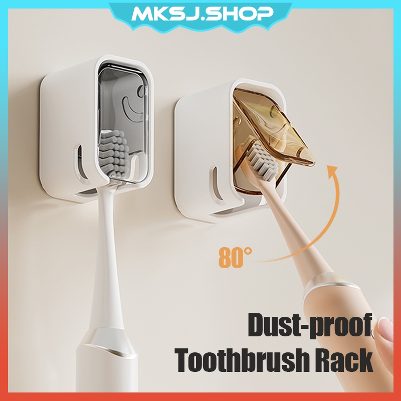 Toothbrush Rack Wall-Mounted No Drilling Toothbrush Holder with Cover ...