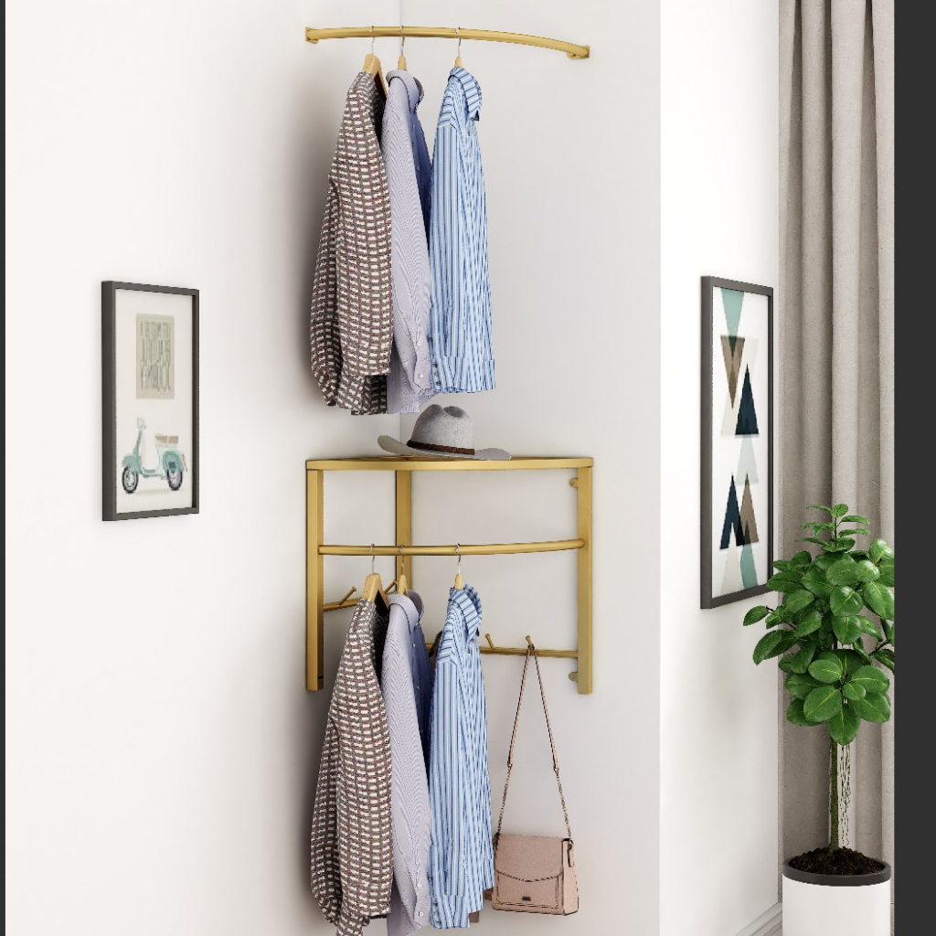 Corner Coat Rack Wall-Mounted Triangle Clothes Rack Corner Storage ...