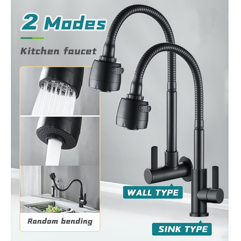 Milisten 5-Meter Nylon Flexible Garden Hose – Dense Fabric Pull-Down Replacement For Kitchen Sink Faucets, Black, Withstands 12MPa Pressure