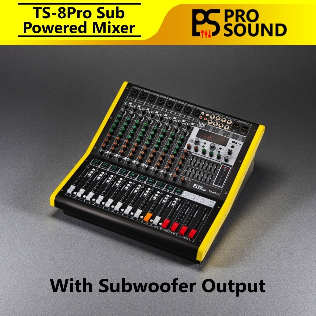PS Pro Sound TS-8Pro 8ch Powered Mixer w Subwoofer Output & Bluetooth ...