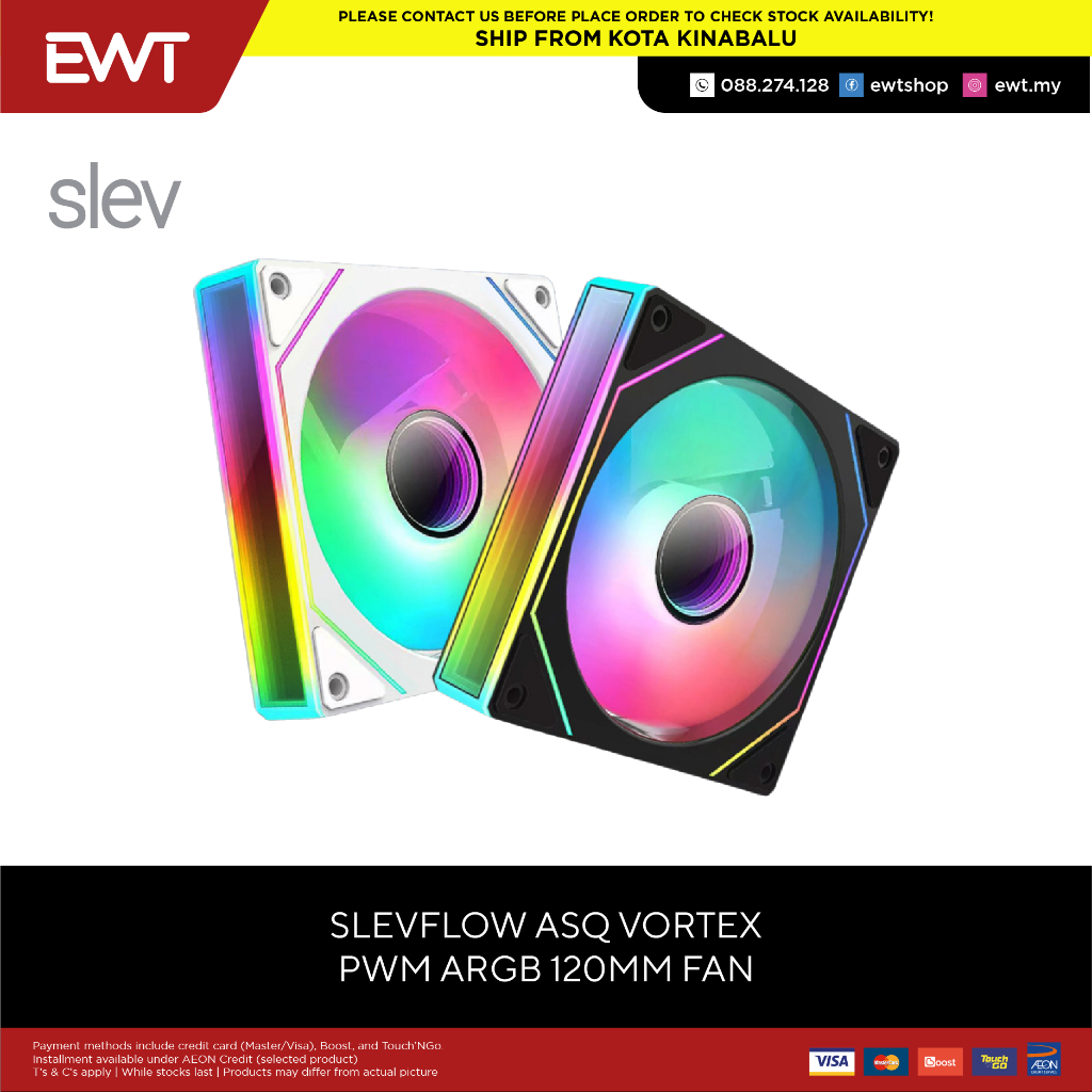 SLEV SLEVFLOW ASQ VORTEX PWM ARGB 120MM FORWARD/REVERSER FAN-BLADE 100% ...