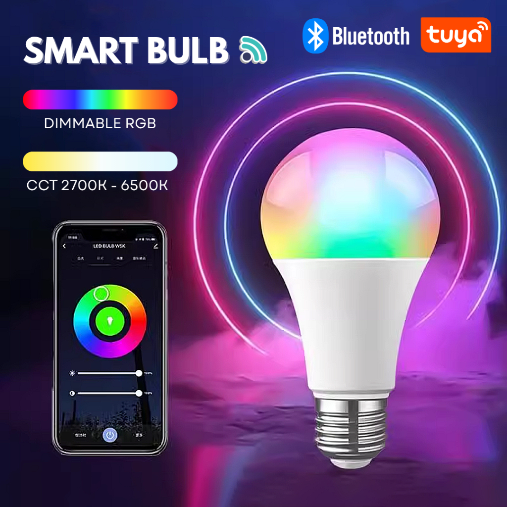 Smart Wifi Bluetooth Light Bulb E27 LED RGB Lamp Tuya Ai Home RGB CCT ...
