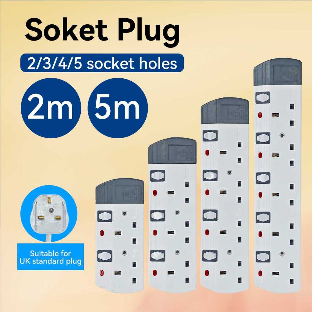 2 / 3 / 4 / 5 Gang 5M Heavy Light Duty Extension Trailing Socket ...
