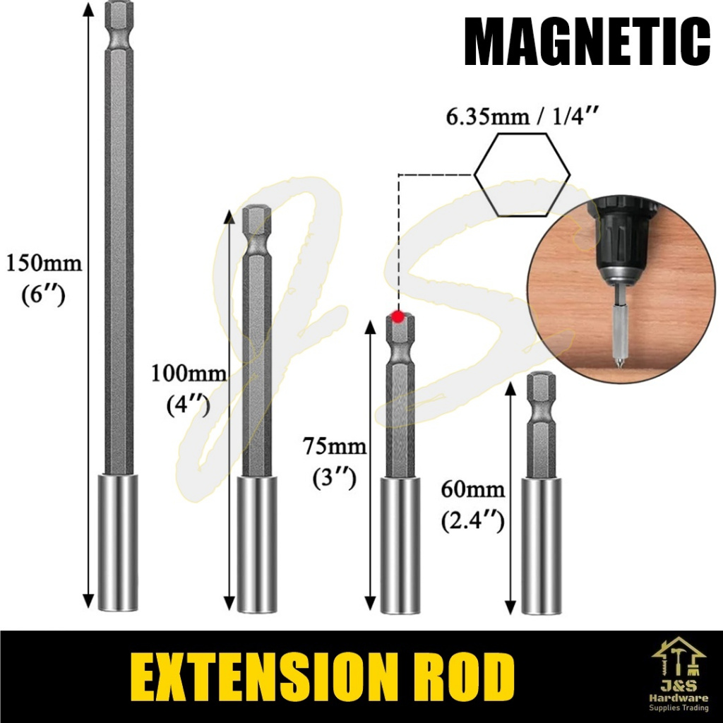 1/4 Shank Magnetic Extension Rod for Screw Bit. Drill Bit Extension ...