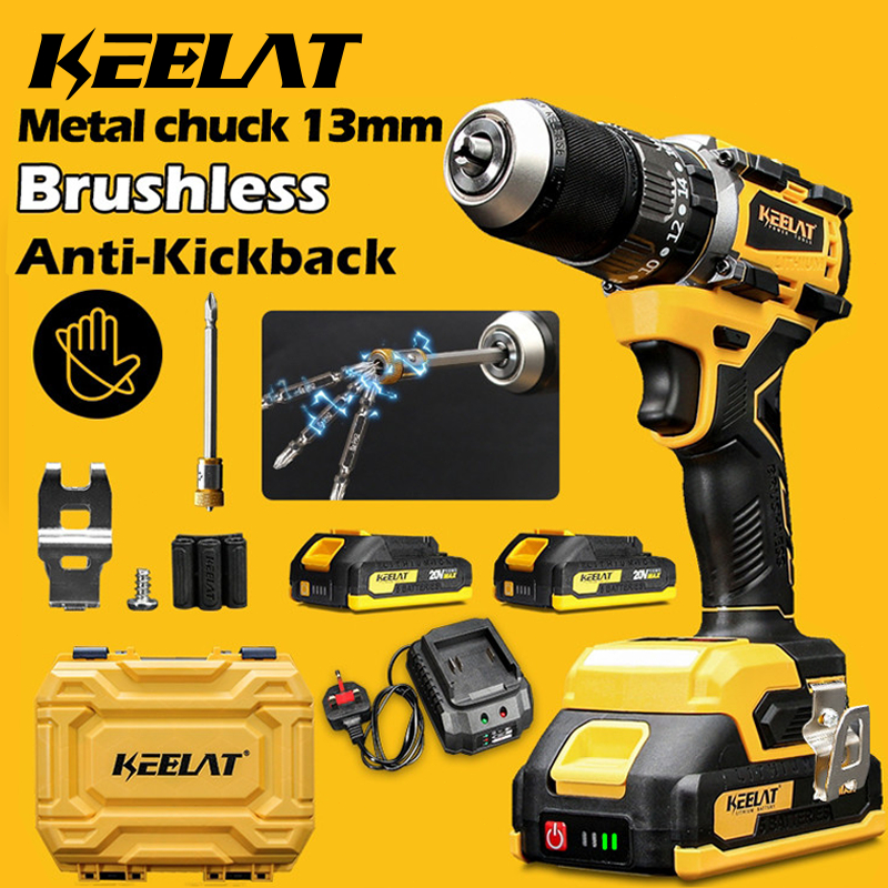 KEELAT KCD012 Brushless Anti-Kickback 13MM 20V Cordless Drill Set Heavy ...