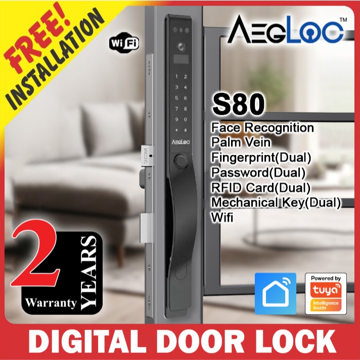 AEGLOC AEG-SDL-S80 Grill Door Lock with Face ID & Palm Vein (Dual ...