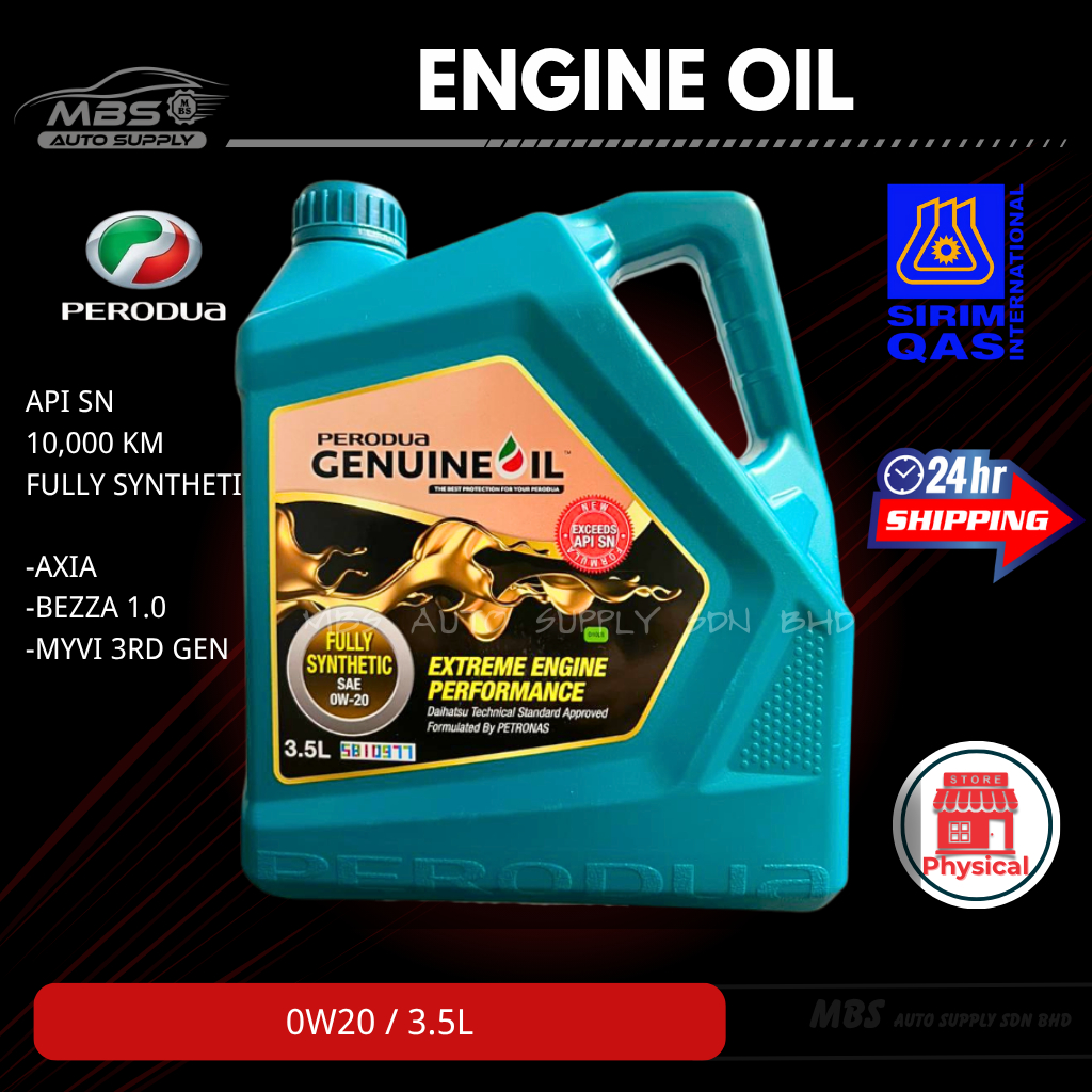 Perodua Engine Oil 0W20 3.5L Fully Synthetic Axia Bezza Myvi D20N ...