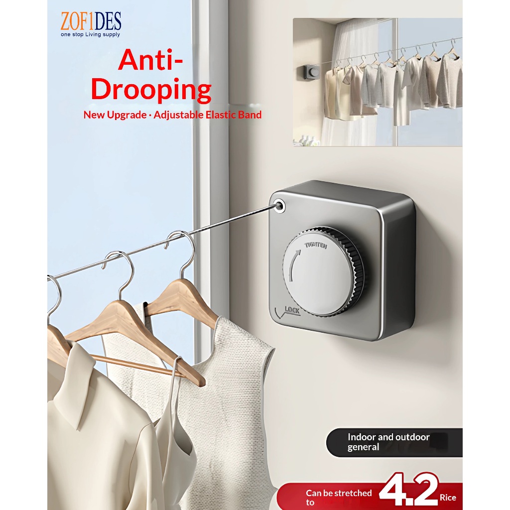 Retractable Invisible Clothesline - No-Drill Stainless Steel Wire for ...