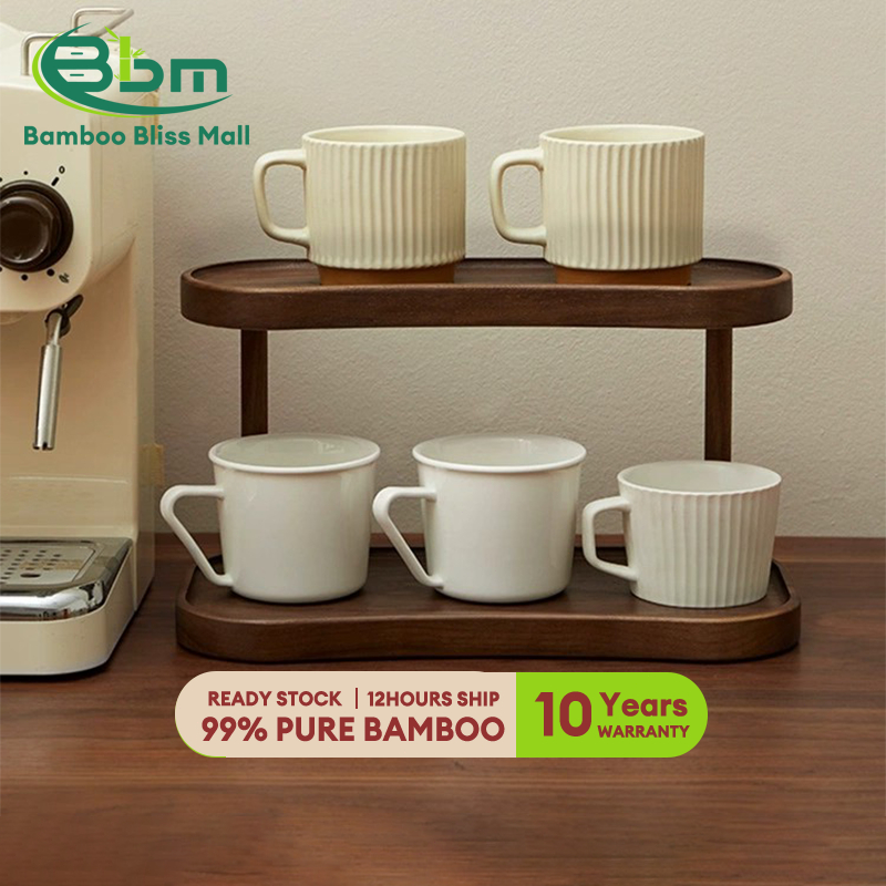 BBM Bamboo Cup Storage Rack Table Storage Rack Rak Desktop 2 Layers ...