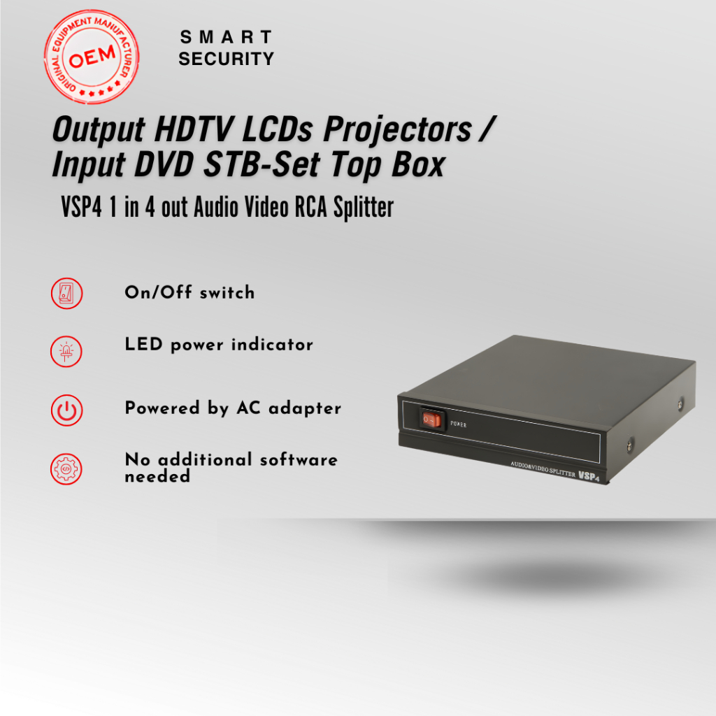 VSP4 1 in 4 out Audio Video RCA Splitter Output HDTV LCDs Projectors ...