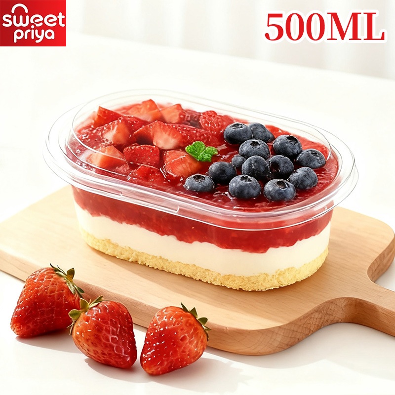 500ML 300ML Transparent Oval Cake Box Pudding Box Mousse Box Kotak ...