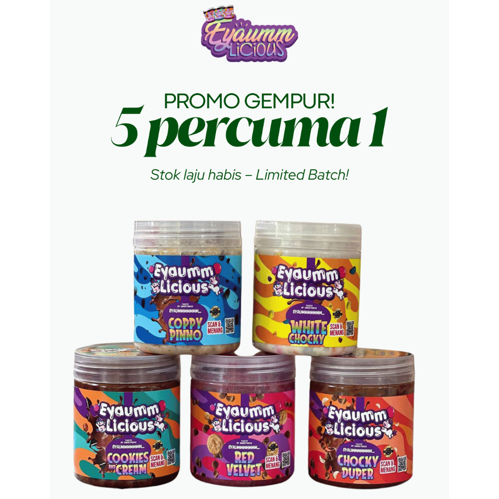Eyauumm Licious Chocolate Chocojar – kokojar Crunchy – 5 Botol + 1 FREE ...