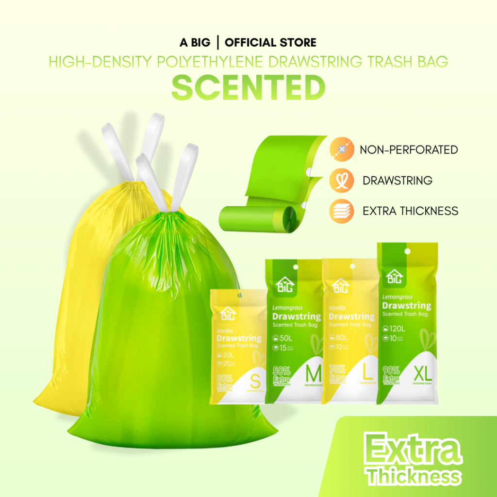 【ABIG】Scented Extra Thickness Drawstring Trash Bags 100% HDPE Non ...