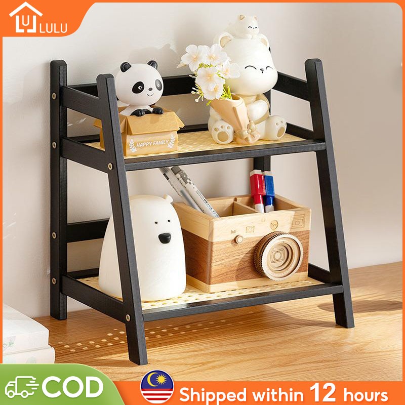 LULU Table Storage Rack Rak Buku Almari 27/40/50CM Bamboo Display Rack ...