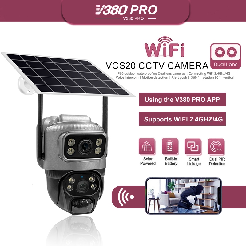 V380 Pro Solar outdoor camera wireless Dual lens waterproof wifi 360 ...