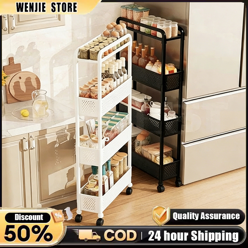 3/4 Tier Gap Stroage Rack Movable Narrow Shelf Kitchen Storage Trolley ...