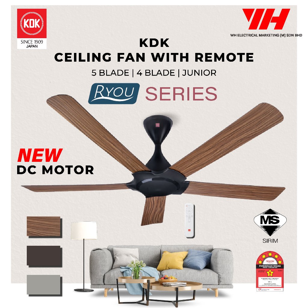 (NEW) KDK K14RH/K14PH/K96PH RYOU CEILING FAN WITH REMOTE & DC MOTOR | 5 ...