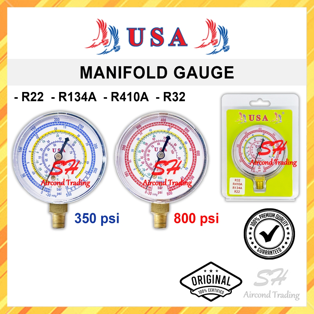USA Aircond Manifold Gauge Vacuum Pressure Gauge Meter 550 Psi 800 Psi ...
