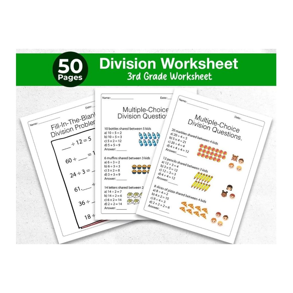 50 Pages Division Worksheets Workbook, Primary School, Word Problems ...