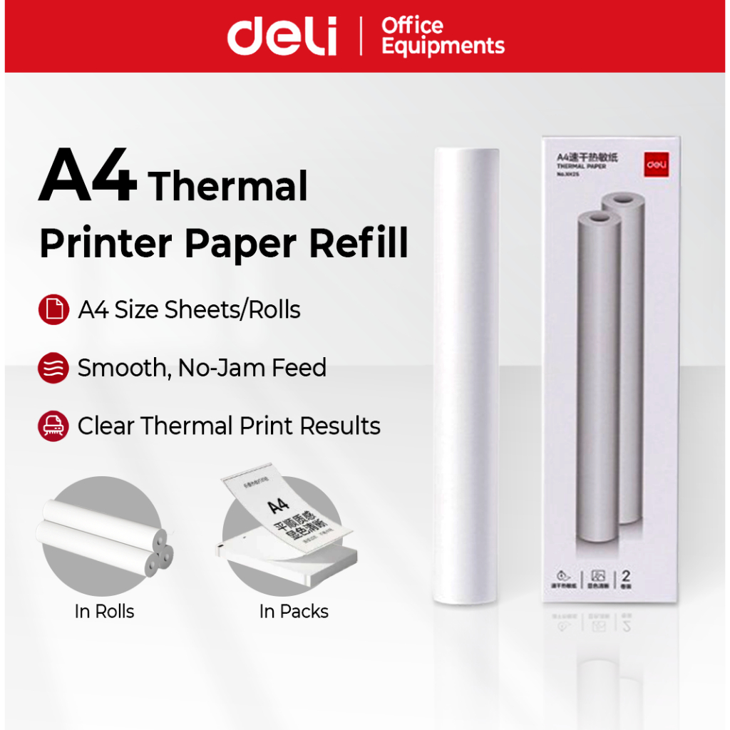 Deli A4 Thermal Paper Refill For Portable Thermal Printer Kertas ...