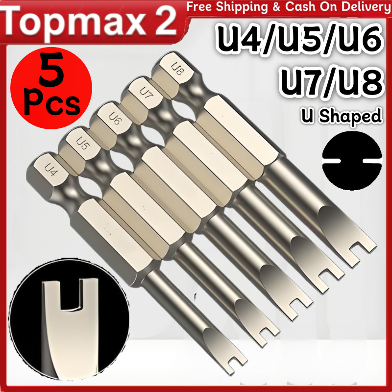 5Pcs Set U Shaped Screw Bit 50MM Magnetic HEX Flat Head Screwdriver ...