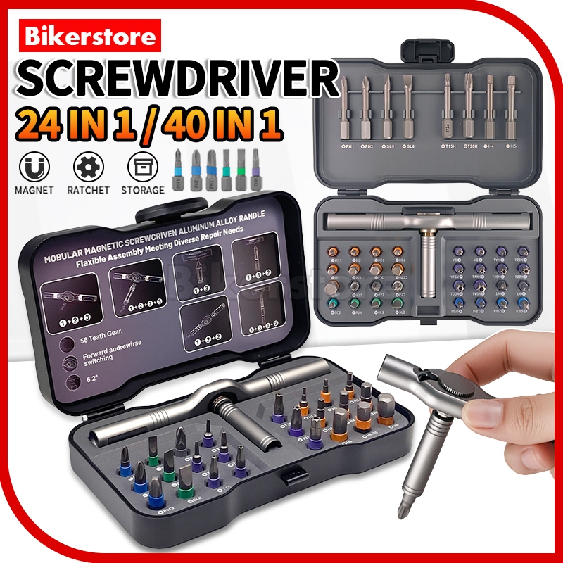 40 IN 1 / 24 IN 1 Magnetic Screwdriver Set Detachable T-Ratchet Handle ...