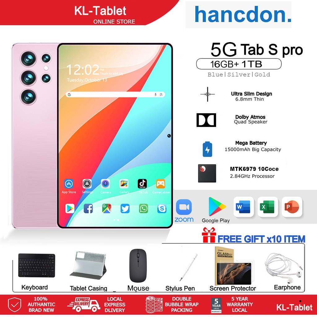 ✨Galaxy S10 Tablet 11.8Inch 16GB+1TB 5G Tablet Dual SIM5G+WIFI6 15000mAh Learning Drawing Tablet Gaming Support COD