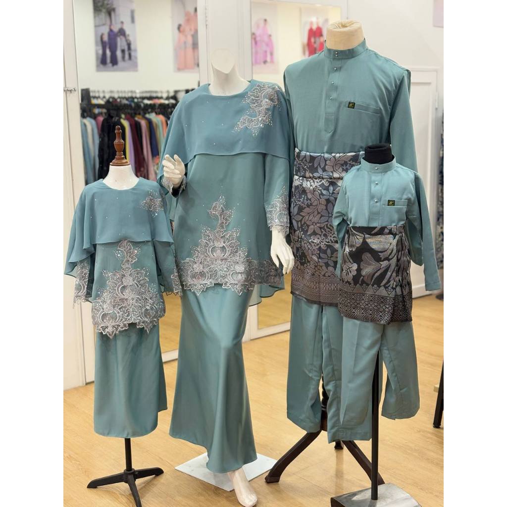 SET FAMILY NATASHA /ASH BLUE/ NEW DESIGN RAYA /SET RAYA / BAJU RAYA ...