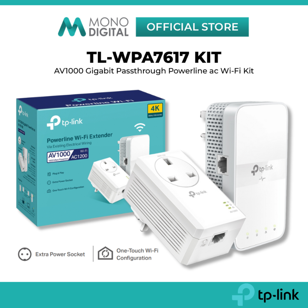 TP-LINK TL-WPA7617 KIT AV1000 HOMEPLUG GIGABIT POWERLINE AC WI-FI KIT ...