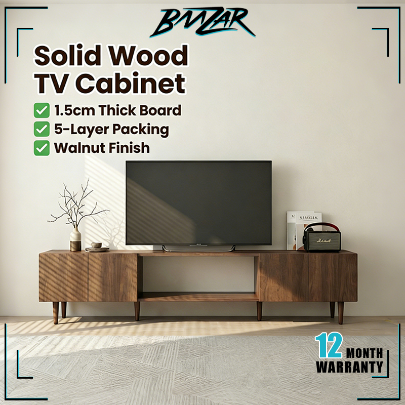 𝐁𝐌𝐙𝐀𝐑 𝐒𝐨𝐥𝐢𝐝 𝐖𝐨𝐨𝐝 TV Cabinet 160CM Kabinet TV With Storage Rack TV Rack ...