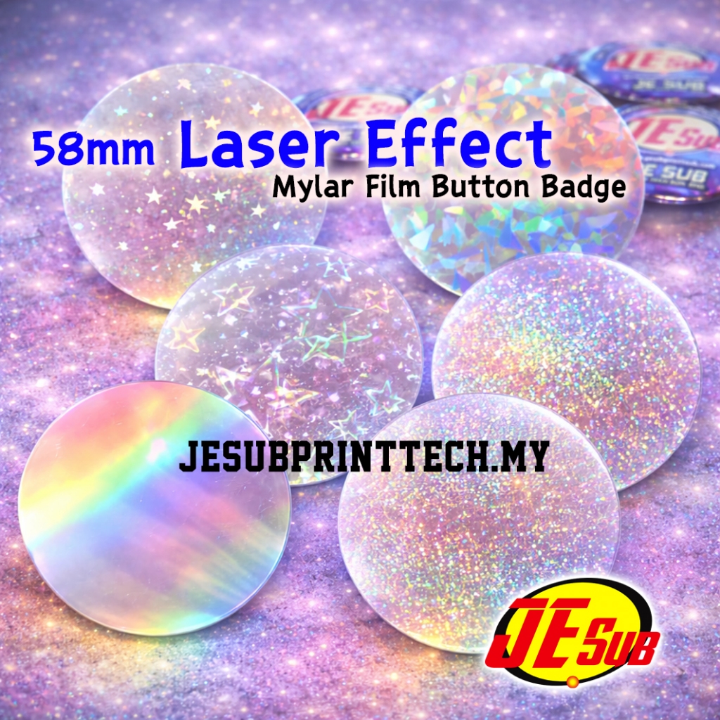 JE SUB Laser Effect Mylar Film Button Badge 58mm | Film Lutsinar untuk ...
