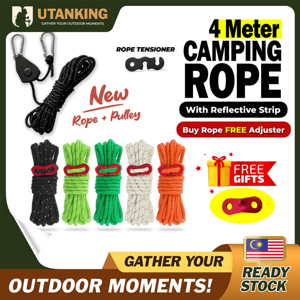 UtanKing™ 4 Meter Reflective Camping Rope Tent Ropes Flysheet Tensioner ...