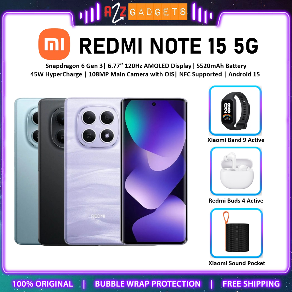Redmi Note 15 5G (8GB RAM+256GB ROM | 6GB RAM +128GB ROM) - 1 Year Xiaomi Malaysia Warranty
