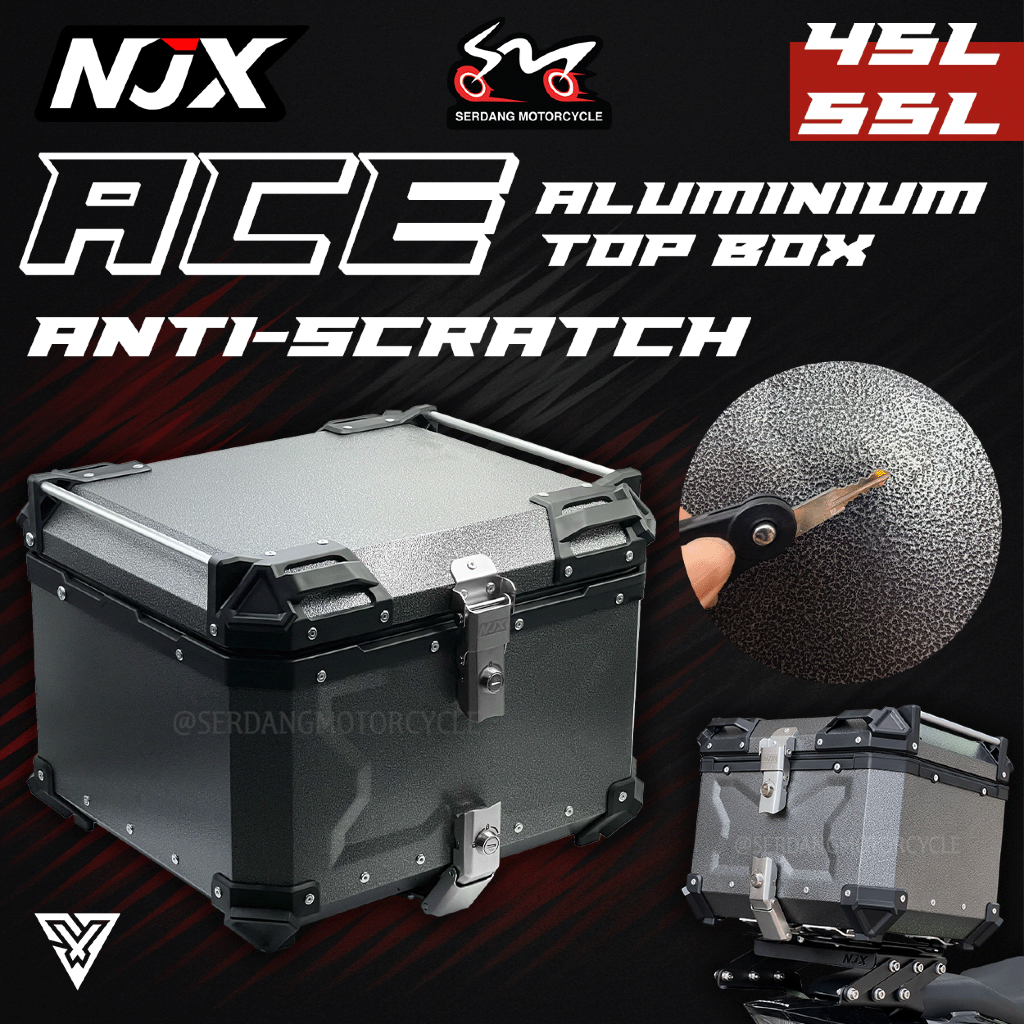 NJX ACE Anti-Scratch 45L 55L Peti Simpanan Aluminium Top Box X Design ...