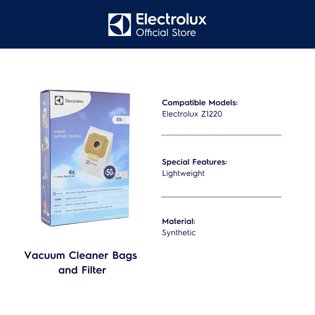 Electrolux ES51 Set of 4 Synthetic Vacuum Cleaner Bags & 1 Micro Filter ...