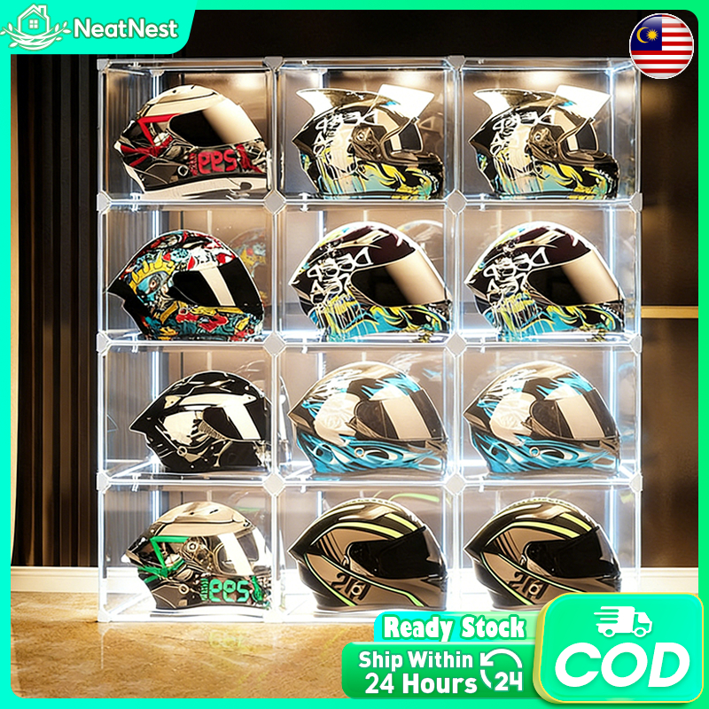 Dustproof and Transparent Display Cabinet Helmet Storage Rack Helmet ...